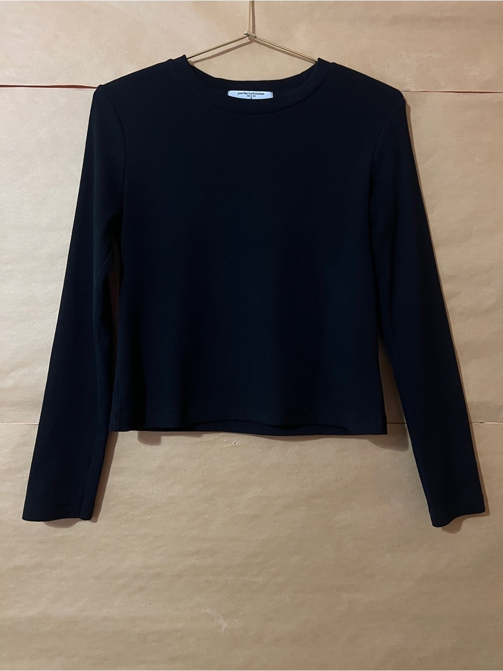 PerfectWhiteTee | Foxx Ribbed Long Sleeve Top Crewneck Crop Black Size S